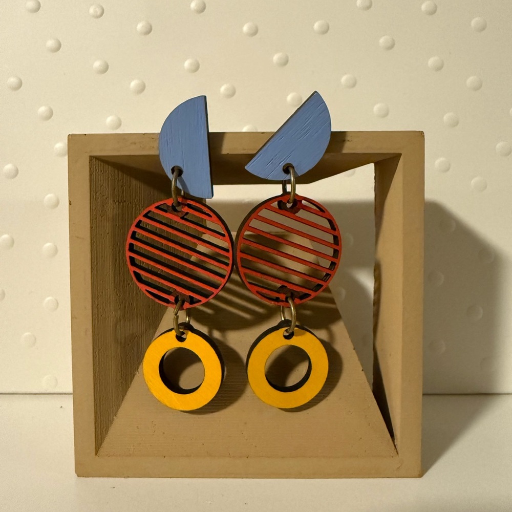 Geometric Red and Yellow Earrings
